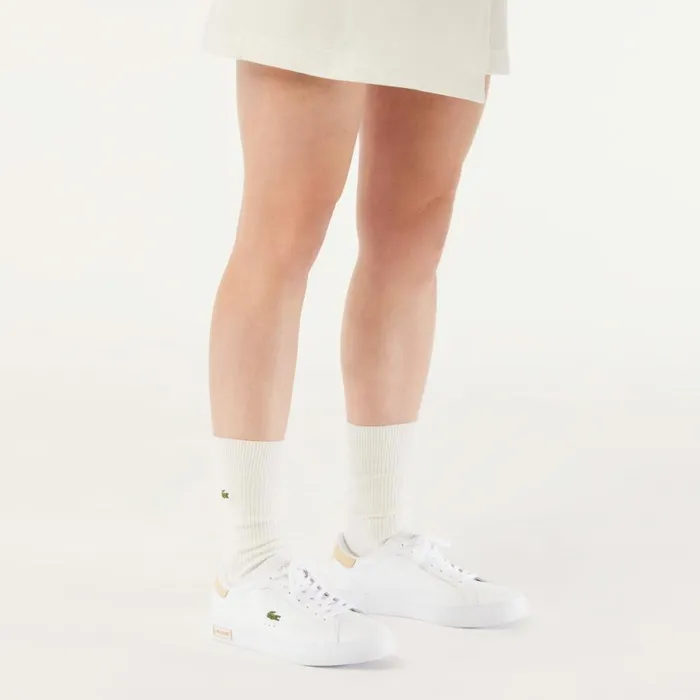 Sneakers Women Lacoste Women039s Powercourt Logo Tongue Leather Sneakers Whtlt Brw 2j8