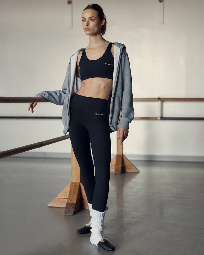 Sporty and Rich Activewear Women Serif Logo Ribbed Legging 8211 BlackWhite