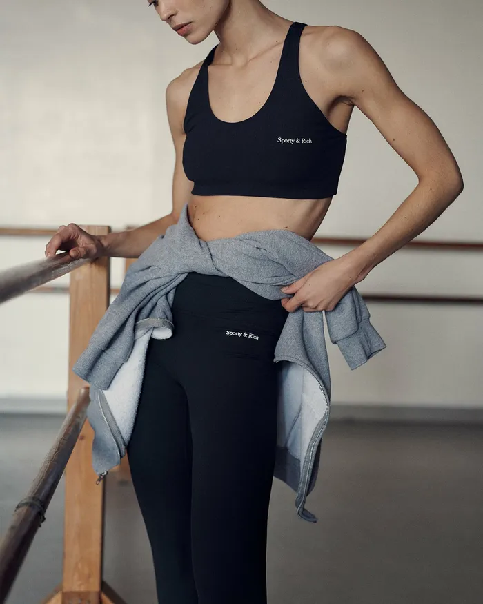 Sporty and Rich Activewear Women Serif Logo Ribbed Legging 8211 BlackWhite