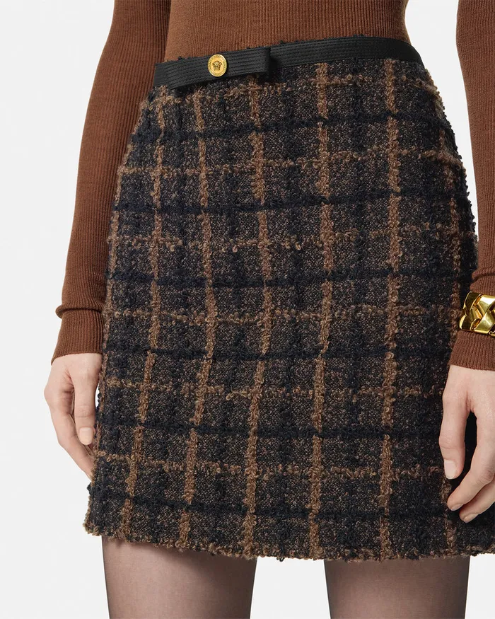 Suits Women Versace Boucl Tweed ALine Skirt Brown