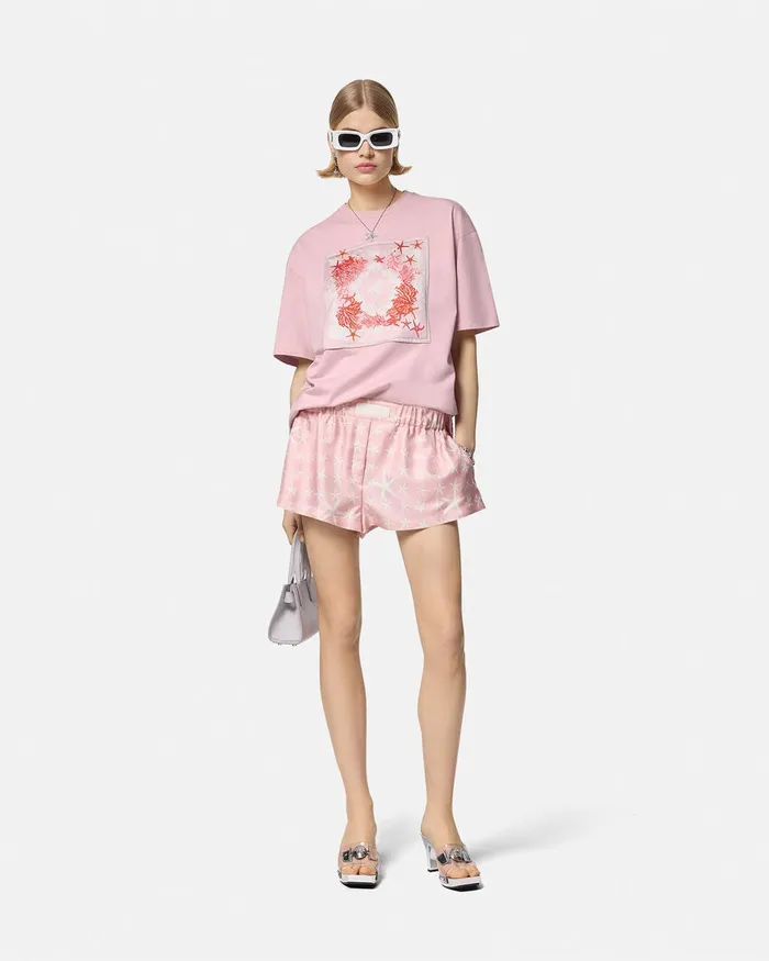 TShirts and Sweatshirts Women Versace Barocco Sea Oversized TShirt Pinkprint