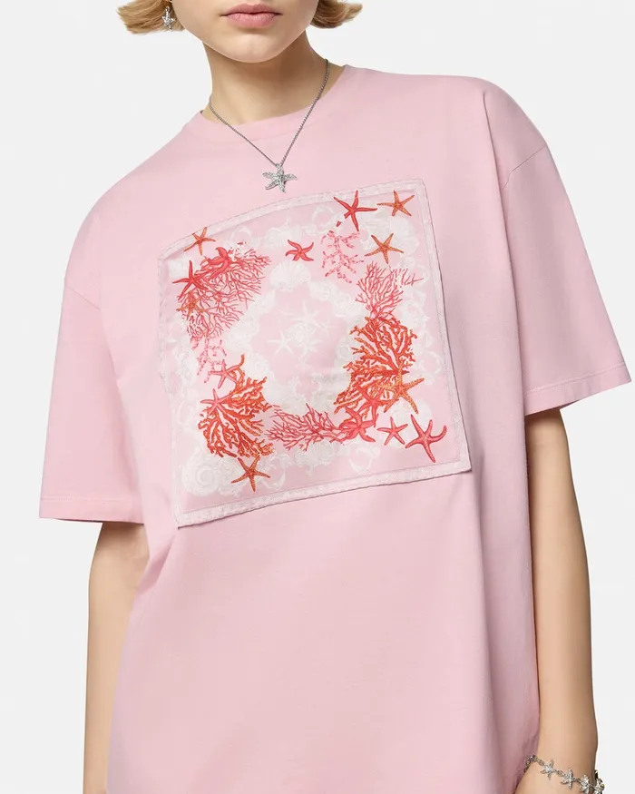 TShirts and Sweatshirts Women Versace Barocco Sea Oversized TShirt Pinkprint