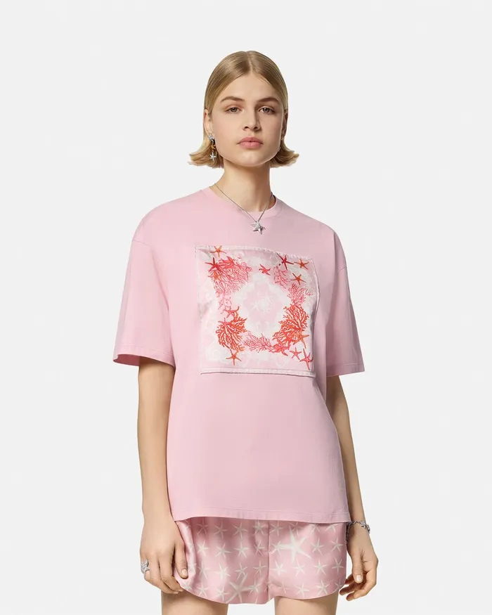 TShirts and Sweatshirts Women Versace Barocco Sea Oversized TShirt Pinkprint