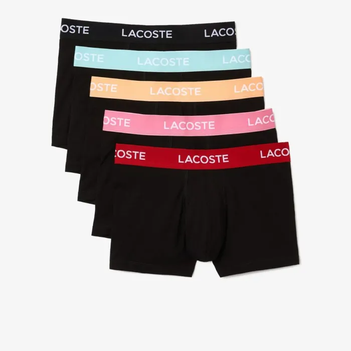Underwear and Socks Men Lacoste Mens 5Pack Stretch Cotton Trunks Black Light Orange Pink Light Green Red Black U7i