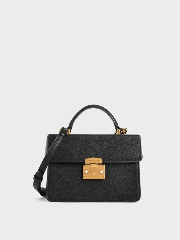 Women Allie PushLock Top Handle Bag 8211 Black CHARLES and KEITH Top Handle Bags