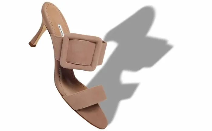 Women Dark Beige Suede Open Toe Mules Manolo Blahnik Mules