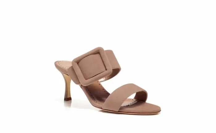 Women Dark Beige Suede Open Toe Mules Manolo Blahnik Mules