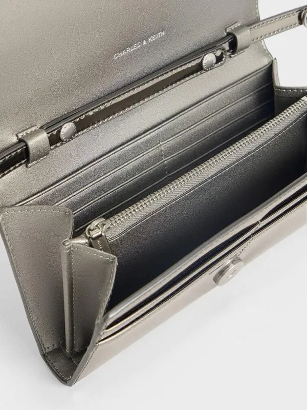 Women Sloane Metallic Long Wallet 8211 Pewter CHARLES and KEITH Long Wallets