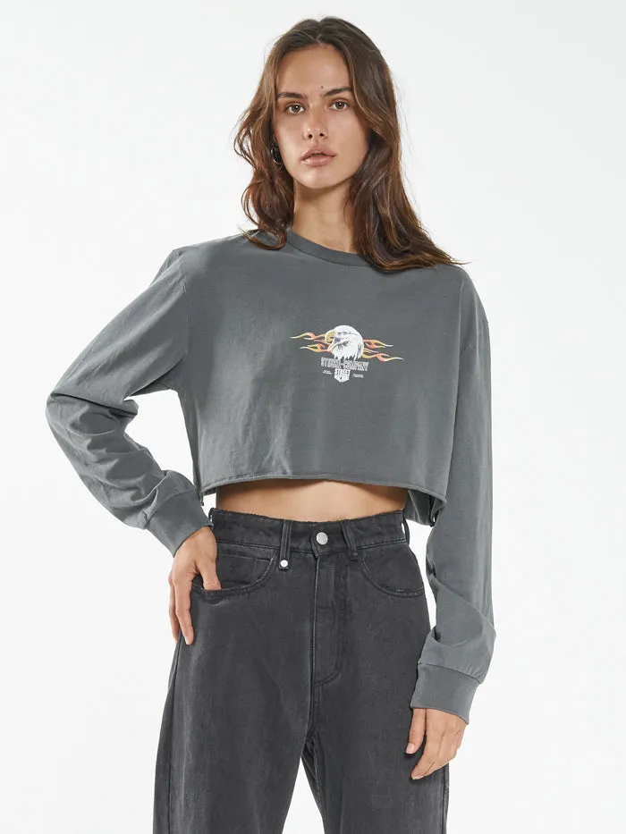 Womens Blaze LS Merch Super Crop Tee Merch Black Thrills Tops and Tees