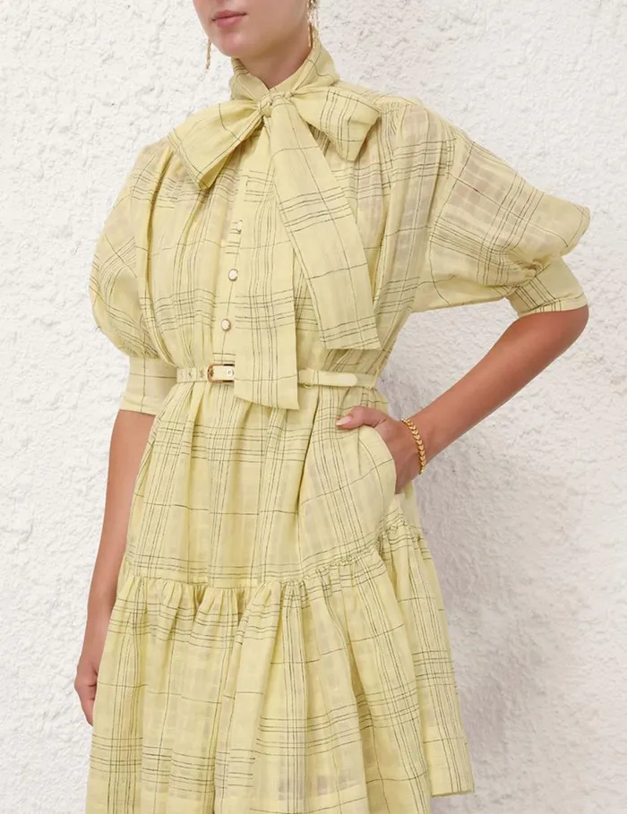 Zimmermann Clothing Harmony Check Mini Dress Citrus Check 8211 Women