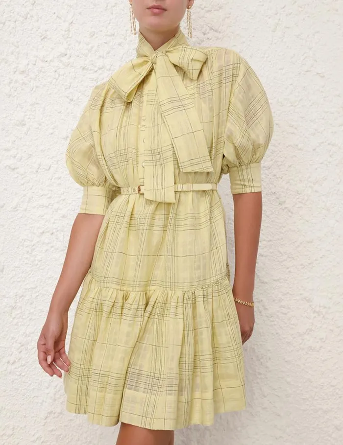 Zimmermann Clothing Harmony Check Mini Dress Citrus Check 8211 Women