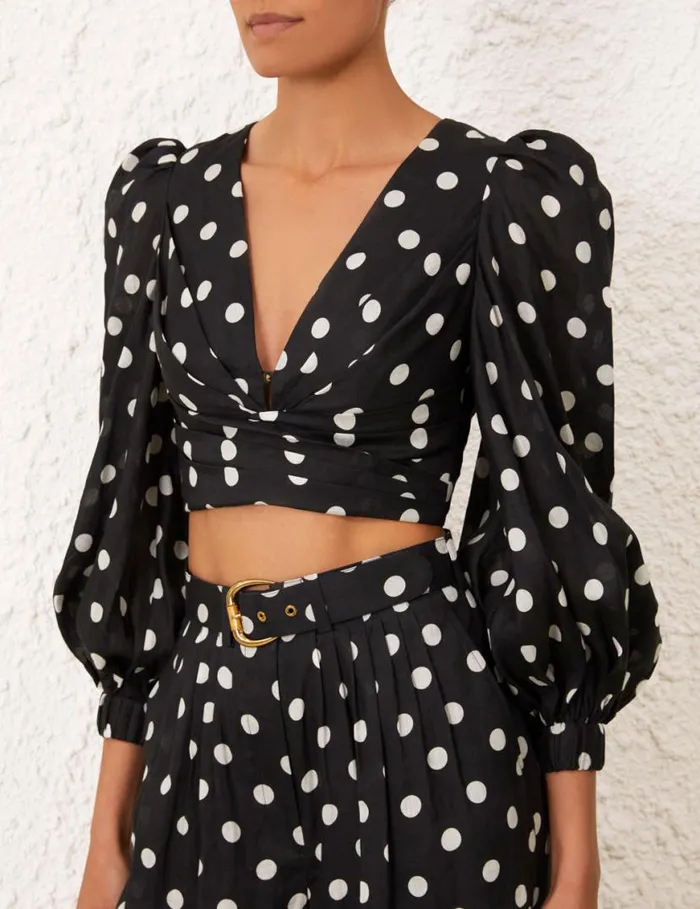 Zimmermann Tops Tuck Bodice Top Blackcream Dot 8211 Women