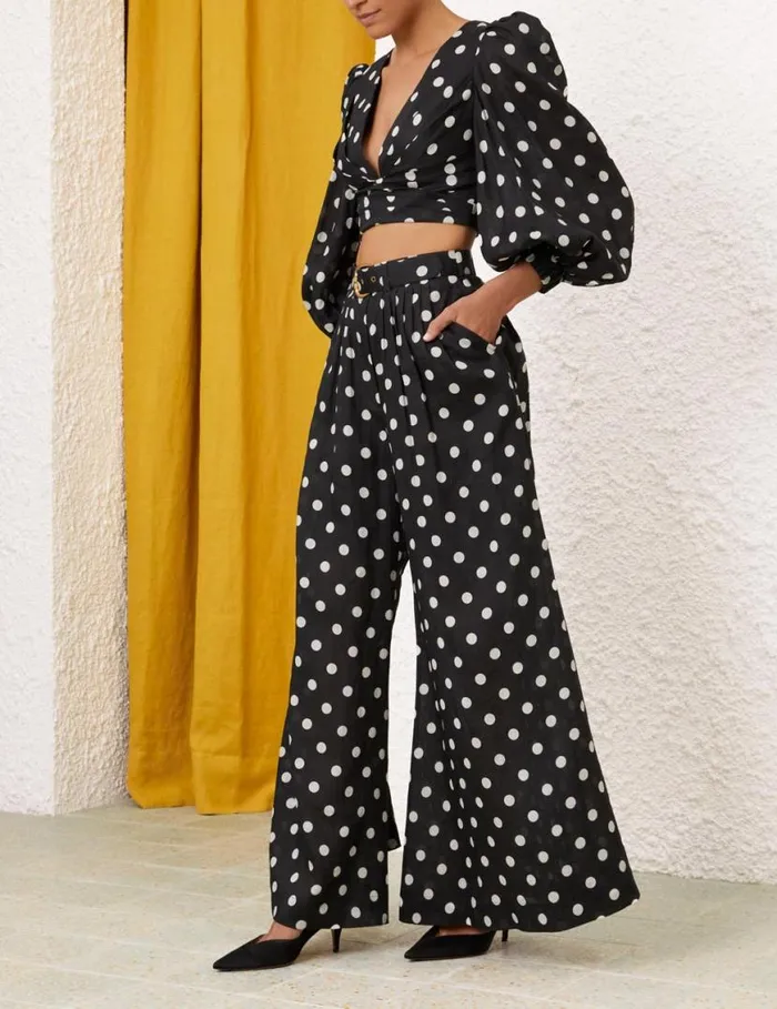 Zimmermann Tops Tuck Bodice Top Blackcream Dot 8211 Women
