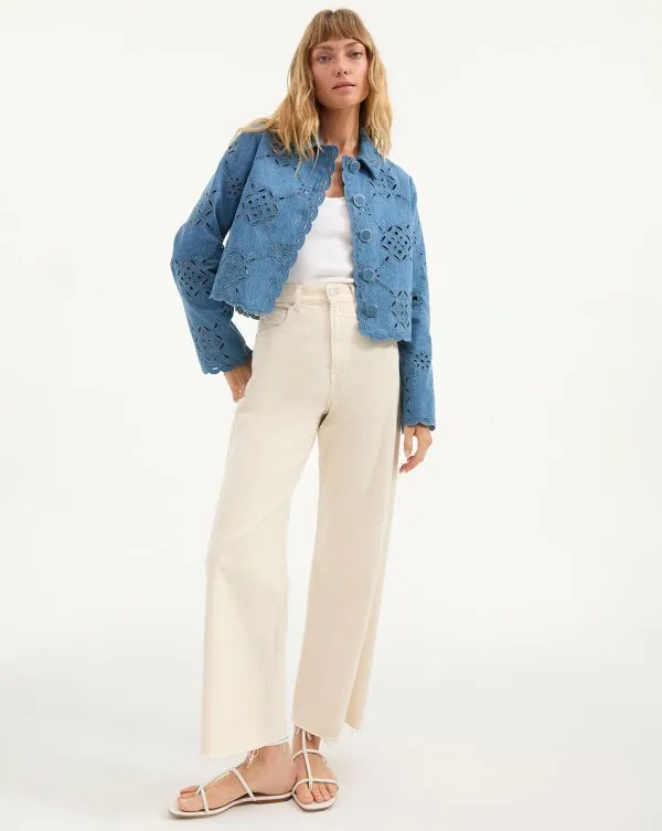 Adelaide Eyelet Jacket Sea Glare Women Veronica Beard Jackets and Outerwear Adelaide Eyelet Jacket Sea Glare Women Veronica Beard Jackets and Outerwear