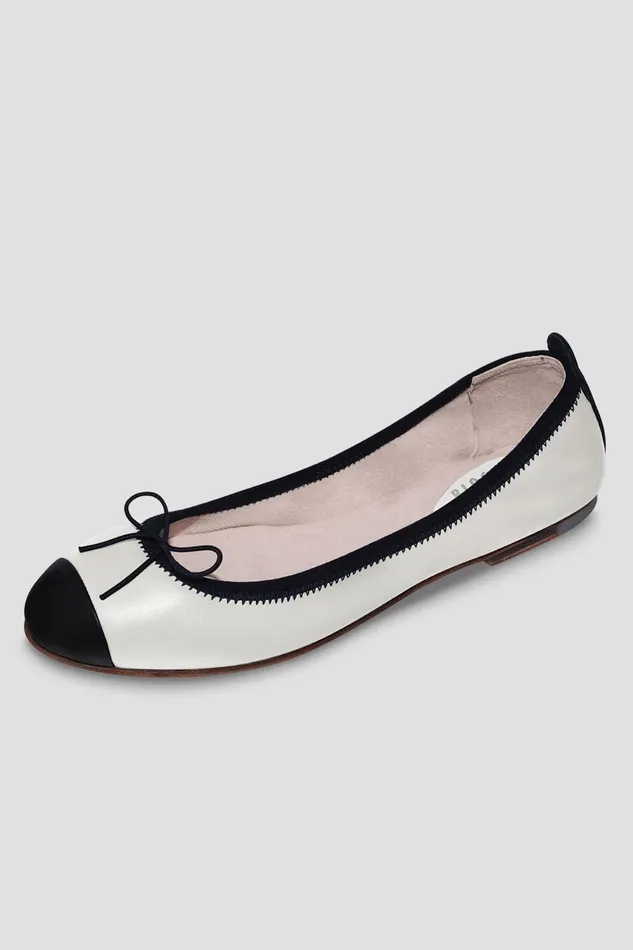 Adult Ballet Flats Bloch Ladies Rigel Ballet Flats White Black Leather