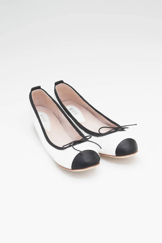 Adult Ballet Flats Bloch Ladies Rigel Ballet Flats White Black Leather