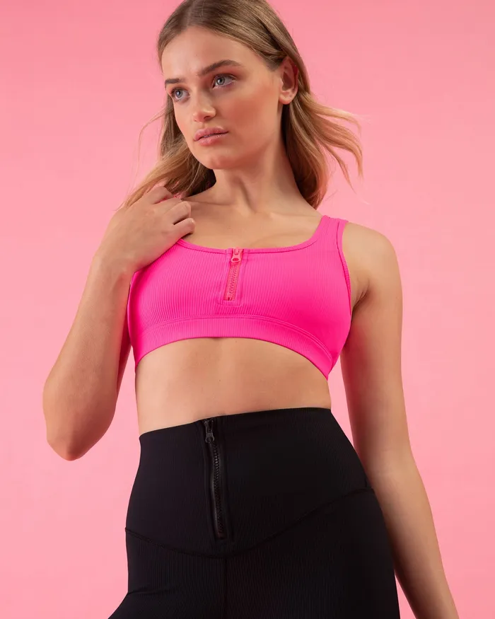 Adult Bloch Play Zip Crop Shocking Pink Tops Bloch