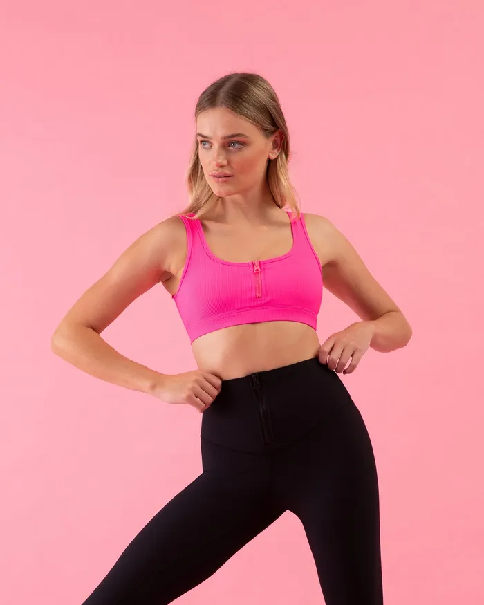 Adult Bloch Play Zip Crop Shocking Pink Tops Bloch