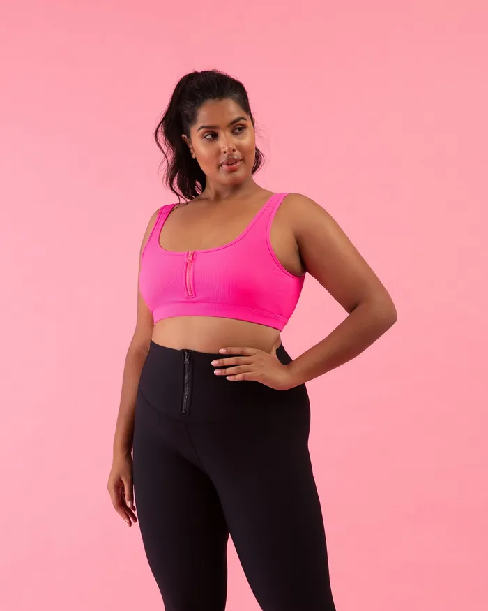 Adult Bloch Play Zip Crop Shocking Pink Tops Bloch