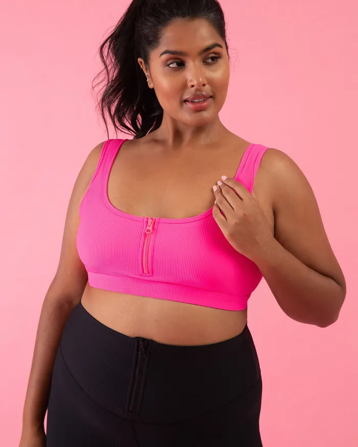 Adult Bloch Play Zip Crop Shocking Pink Tops Bloch