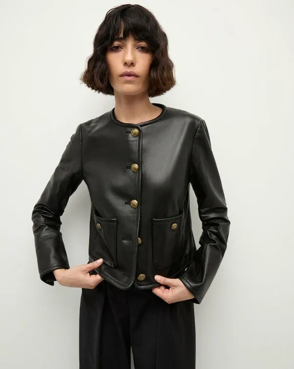 Andrea Leather Jacket Black Women Veronica Beard Jackets and Outerwear