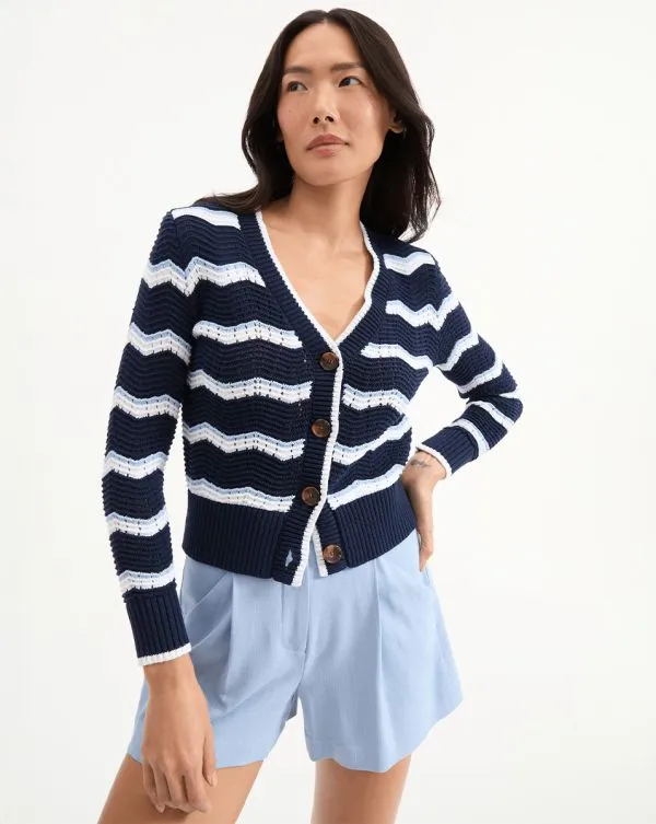 Ansonia Cardigan Navyandoffwhiteandbluebell Women Veronica Beard Sweaters