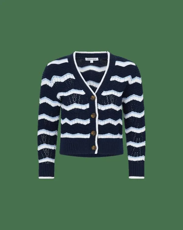 Ansonia Cardigan Navyandoffwhiteandbluebell Women Veronica Beard Sweaters