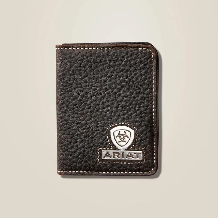 Bags and Wallets Men Ariat Bifold Wallet Stacked Logo Brown Rowdy