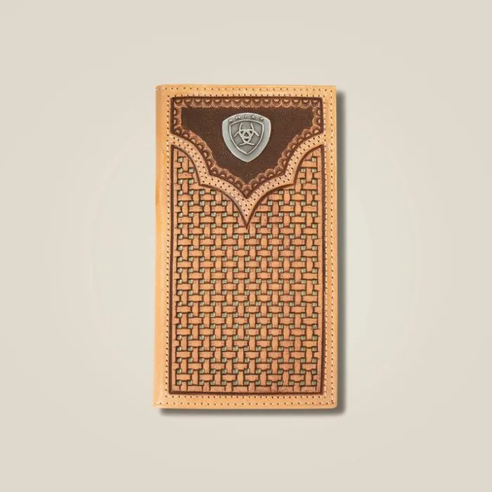 Bags and Wallets Men Ariat Lattice Embossed Rodeo Wallet Natural