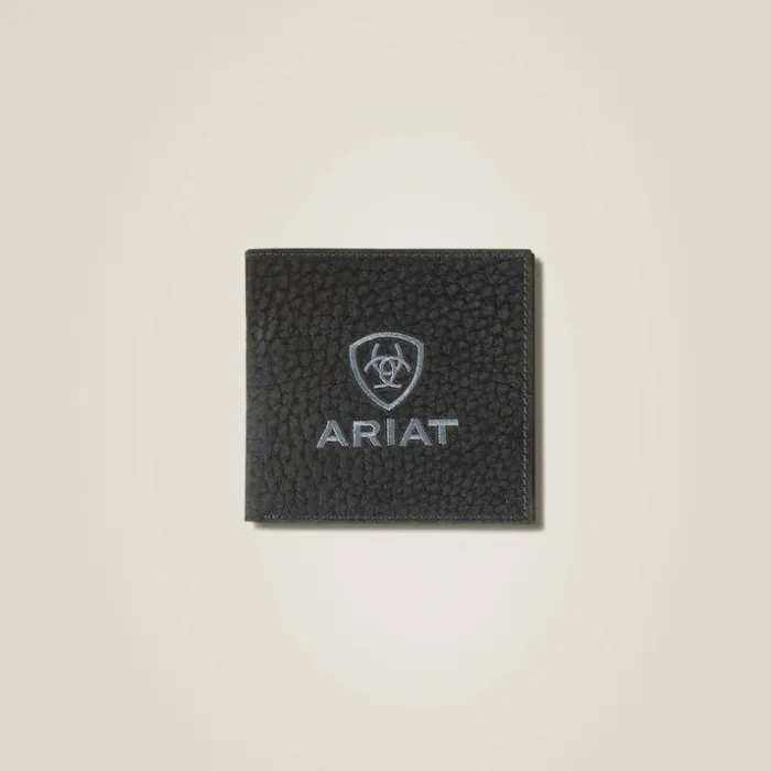 Bags and Wallets Men Ariat Pebble Leather Logo Bifold Wall Black