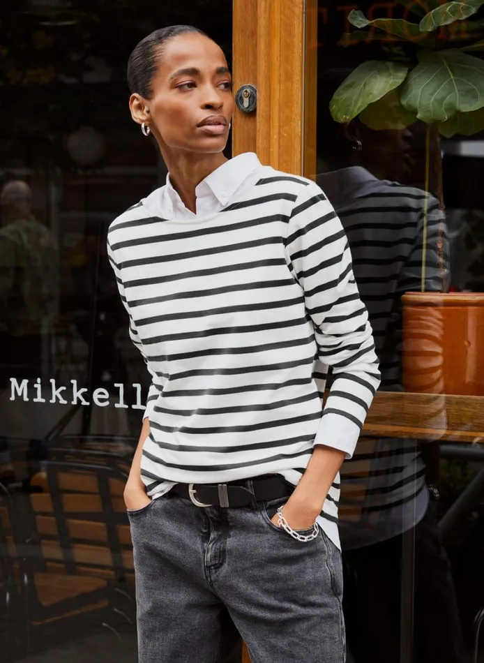 Baukjen Ashley Organic Cotton Top Soft White and Grey Stripe Clothing