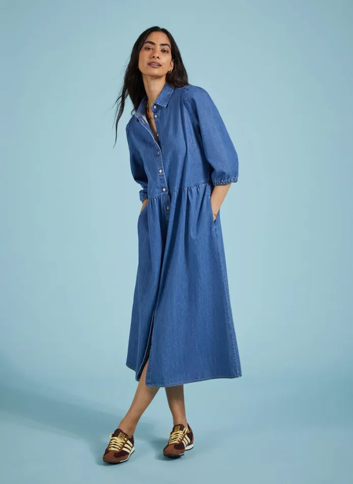 Baukjen Barbara Organic Denim MidiDress Washed Indigo Clothing