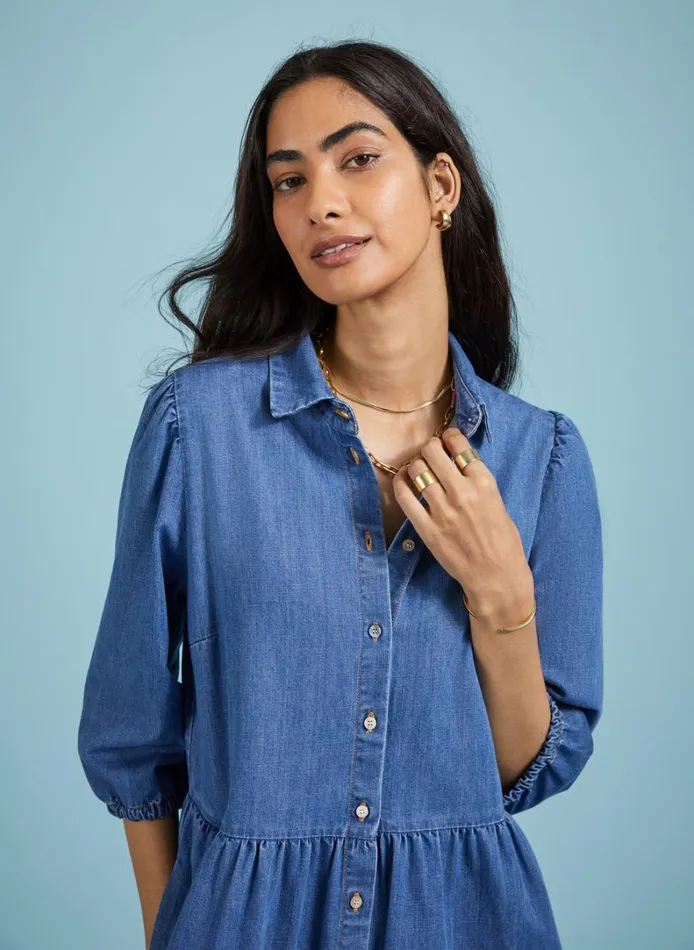 Baukjen Barbara Organic Denim MidiDress Washed Indigo Clothing
