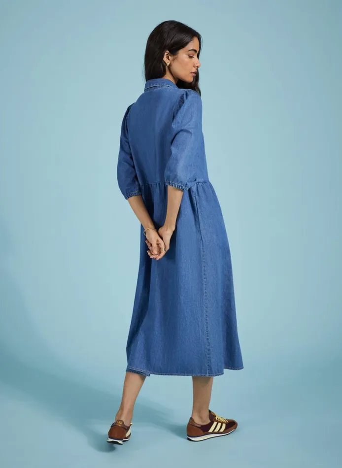 Baukjen Barbara Organic Denim MidiDress Washed Indigo Clothing