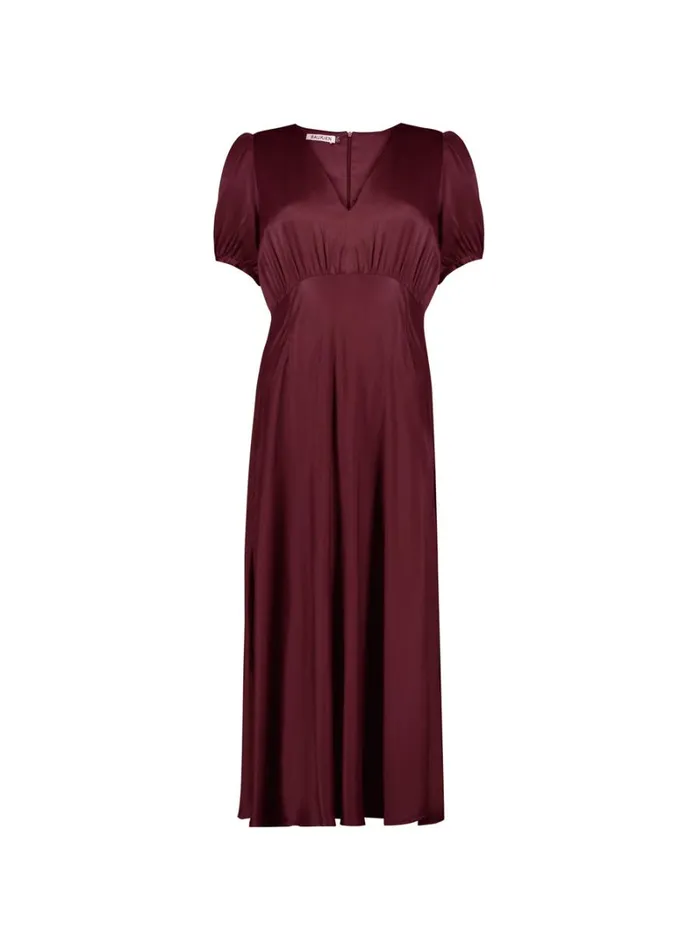 Baukjen Cathy Satin VNeck MidiDress Burgundy Clothing