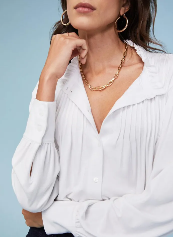 Baukjen ImkenLong Sleeve Blouse Pure White Clothing