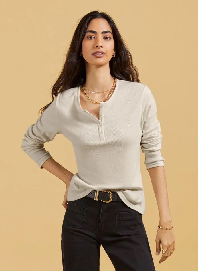 Baukjen Organic Cotton HenleyTop Antique White Clothing