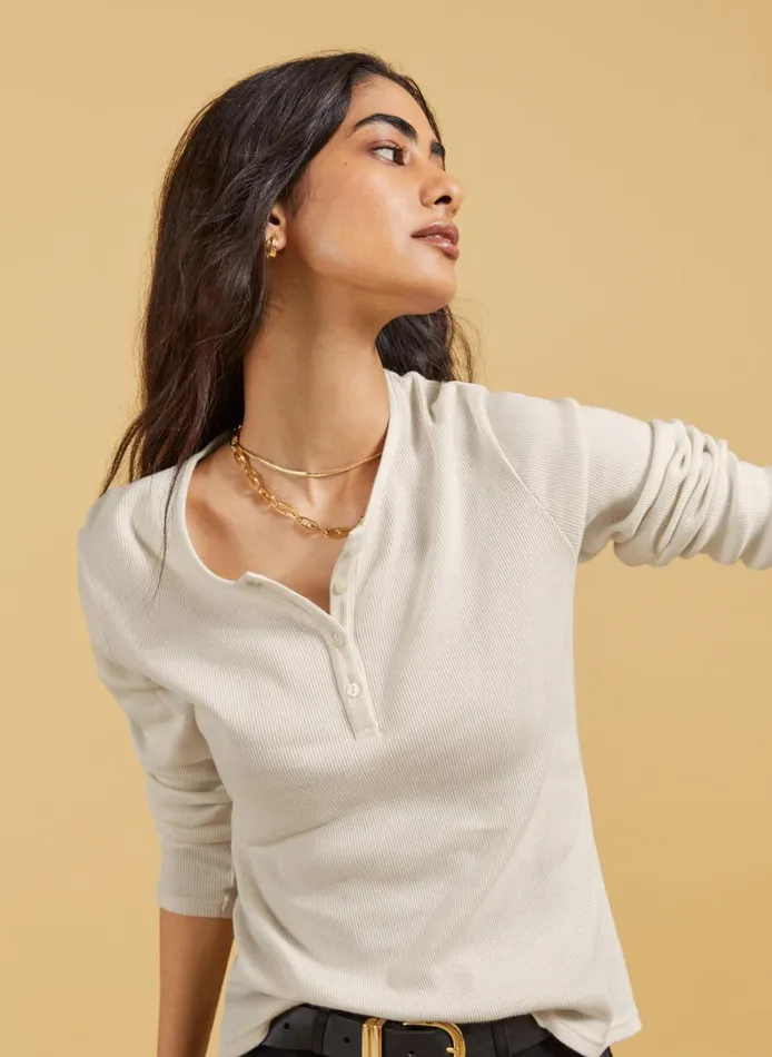 Baukjen Organic Cotton HenleyTop Antique White Clothing