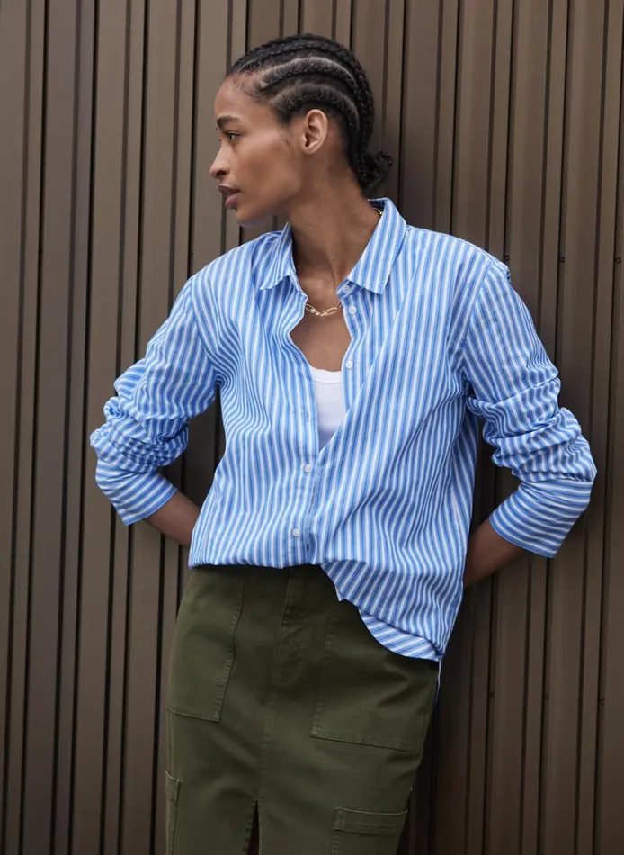 Baukjen Rishma Organic Cotton Shirt Blue And Soft White Clothing