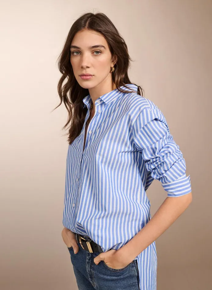 Baukjen Rishma Organic Cotton Shirt Blue And Soft White Clothing