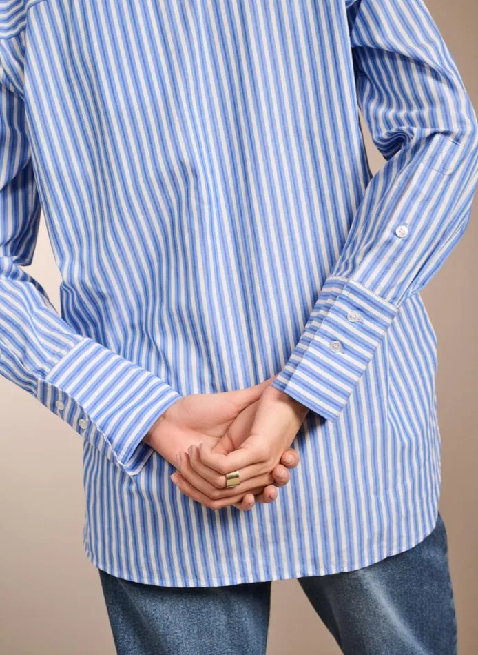 Baukjen Rishma Organic Cotton Shirt Blue And Soft White Clothing