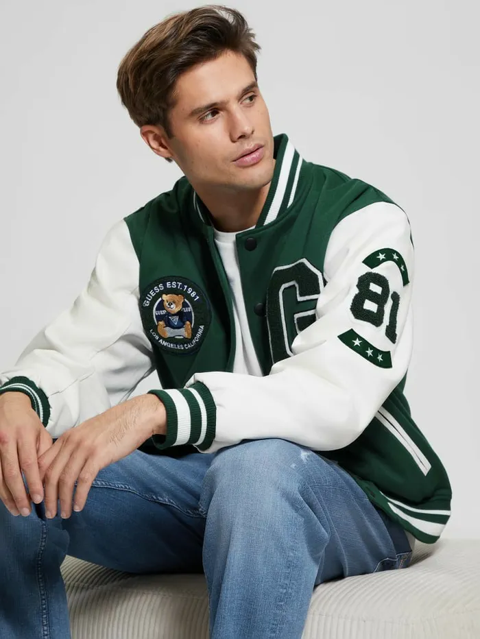 Bear Varsity Jacket Dark Jade Jackets and Coats GUESS Men