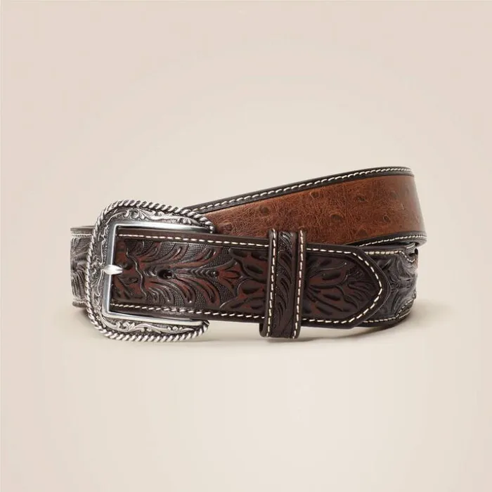Belts Men Ariat 15034 Ostrich Tooled Belt Brown