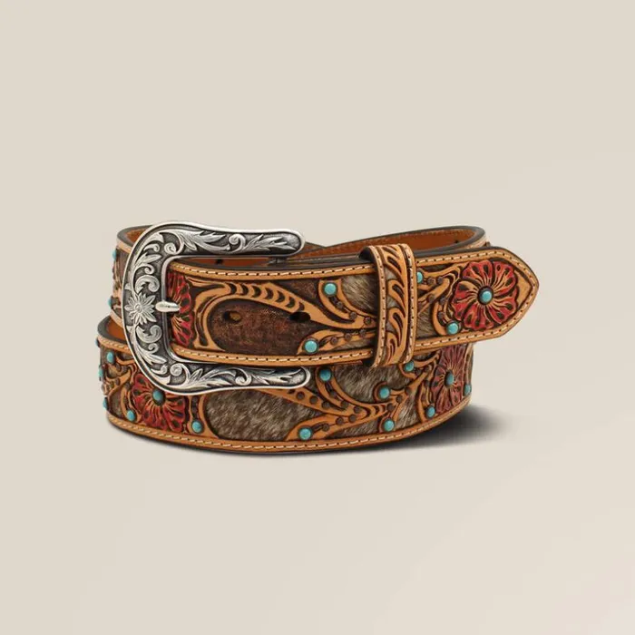 Belts Women Ariat FlowerCalf Hair Belt Tan