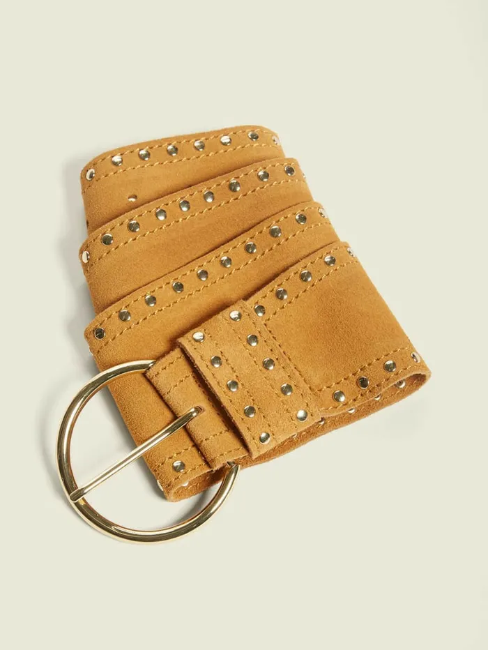 Belts Women Studded Suede Leather Belt BrownBlue GUESS
