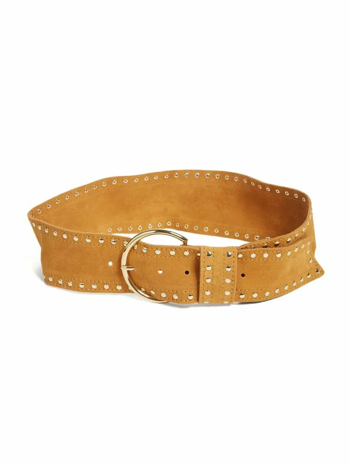 Belts Women Studded Suede Leather Belt BrownBlue GUESS
