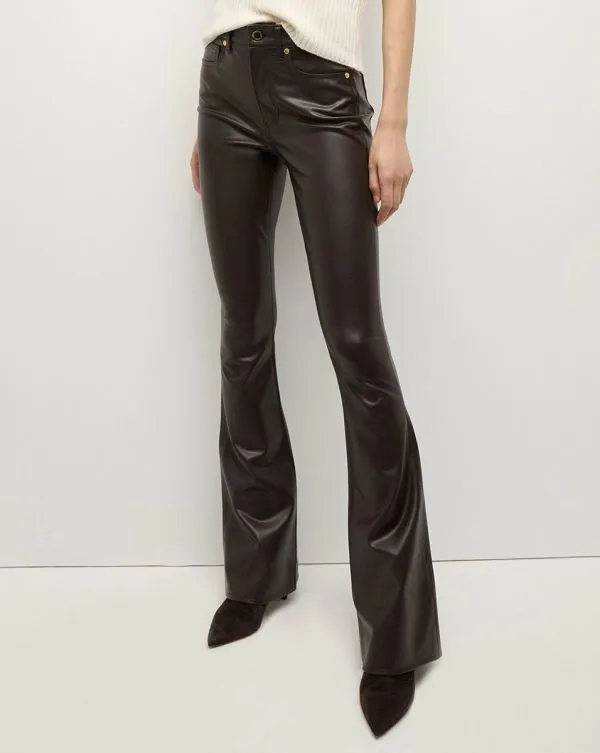 Beverly Vegan Leather SkinnyFlare Pant Dark Chocolate Women Veronica Beard Jeans