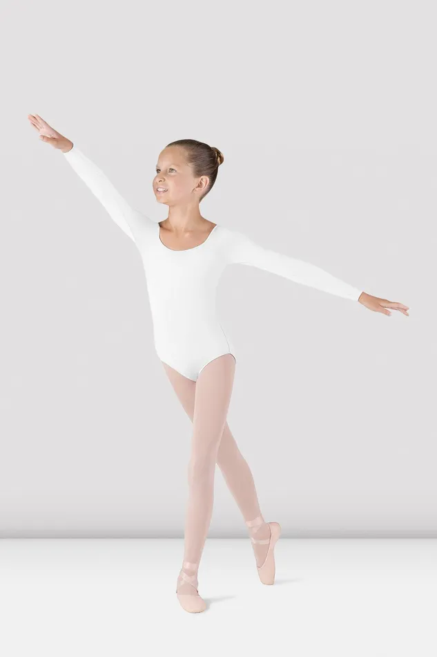 Bloch Girls Meglio Long Sleeve Leotard White Children Leotards