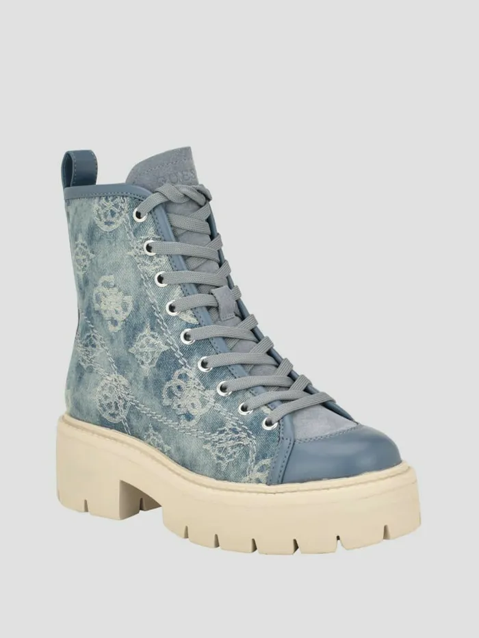 Boots and Booties Shutter Denim Peony Utility Boots Denim Tie Dye 8211 GUESS Women