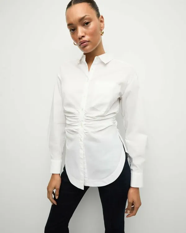 Bosco Ruched Shirt White Women Veronica Beard Tops